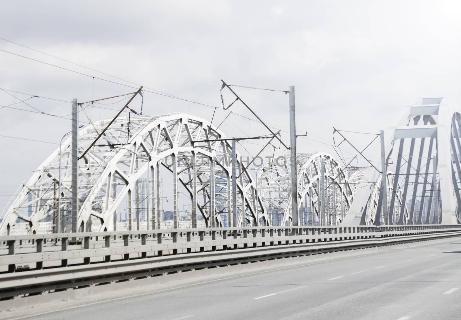 blurred rail and road bridge can be used as background