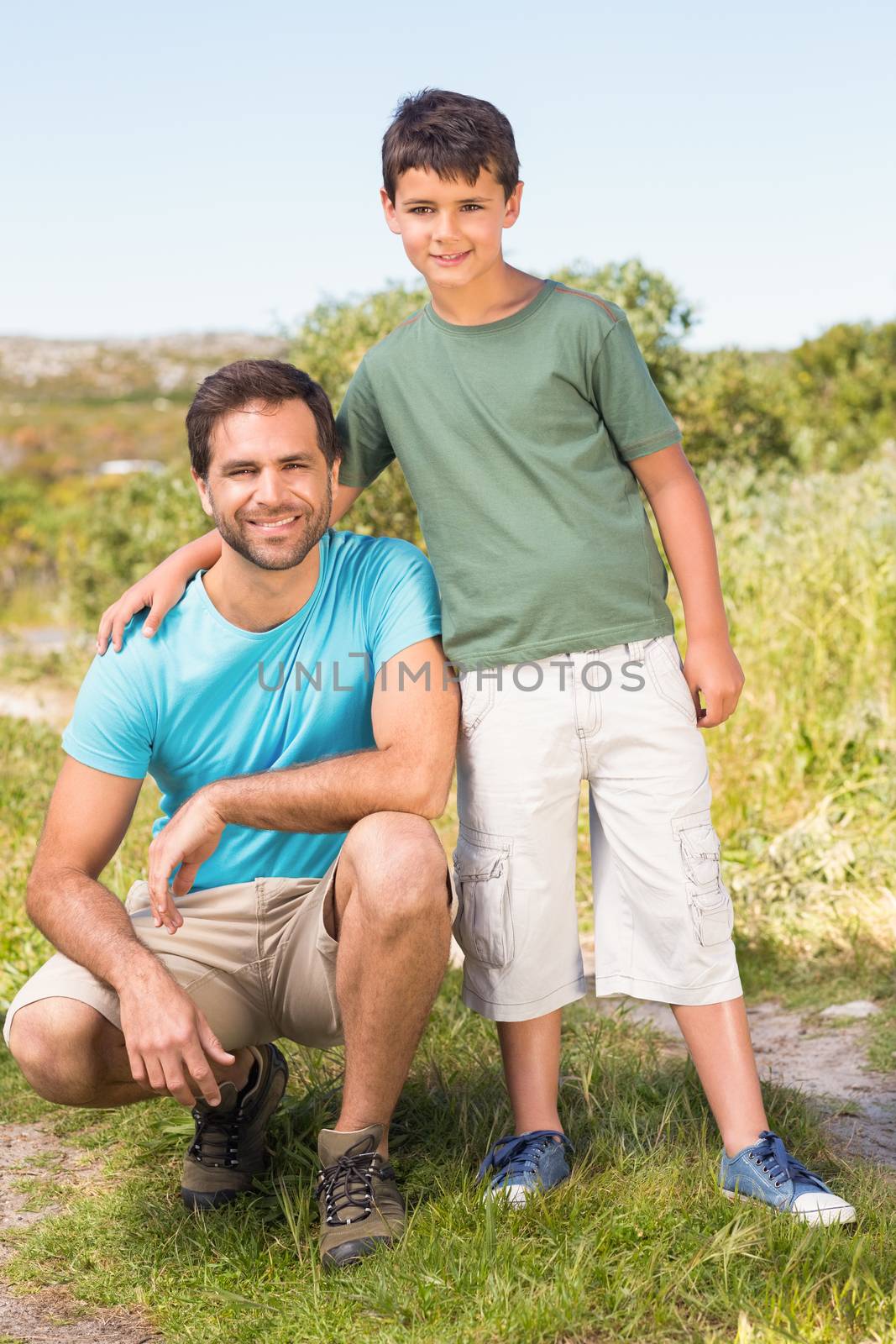 Father and son in the countryside on a sunny day