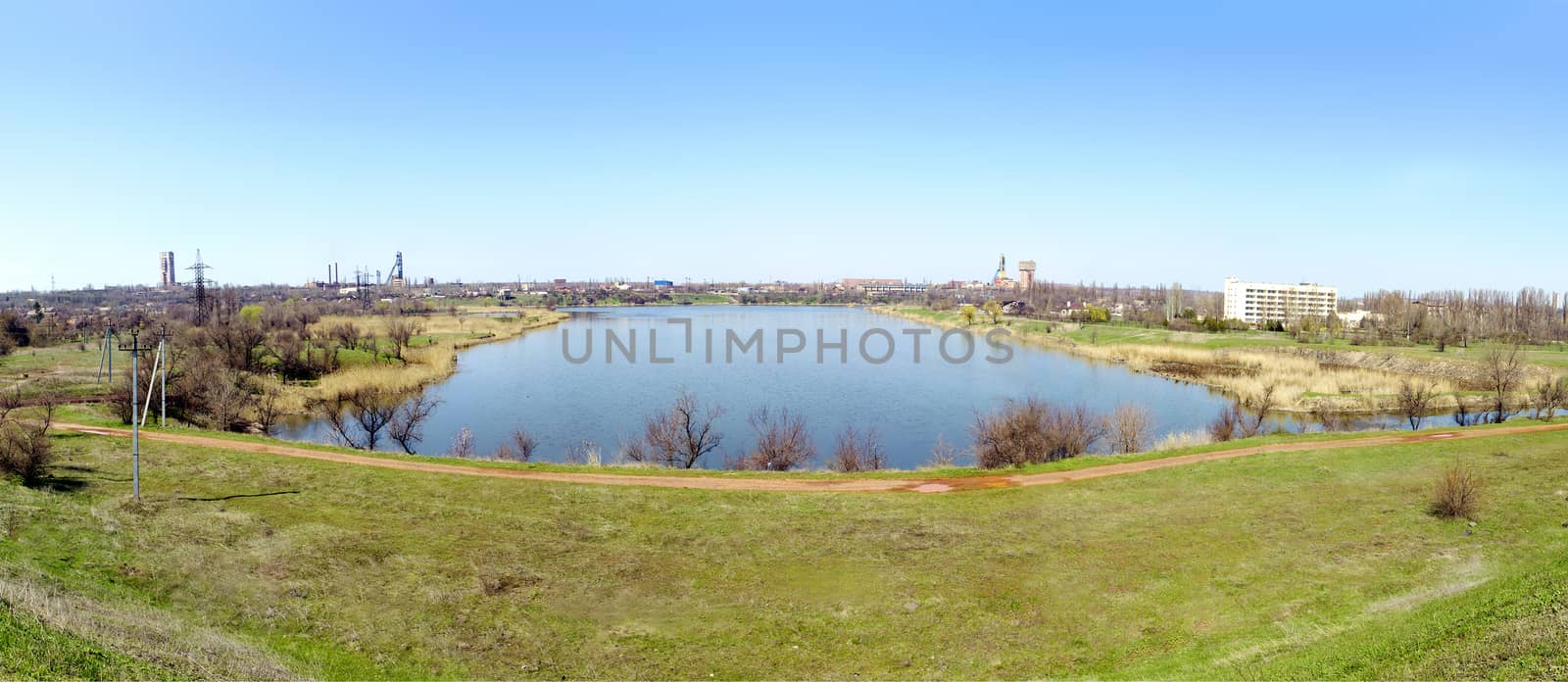 Urban spring landscape in the industrial city of Krivoy Rog in Ukraine