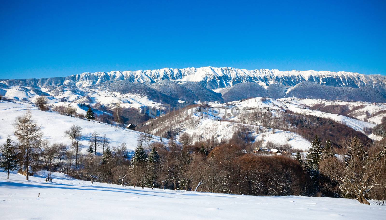 Typical scenic winter view from Bran Castle surroundings