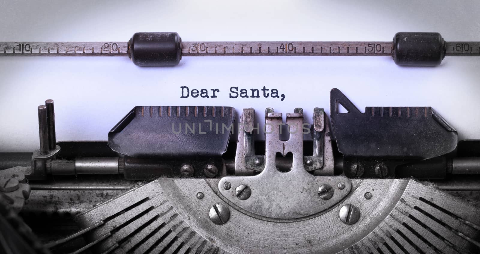 Vintage inscription made by old typewriter, dear Santa