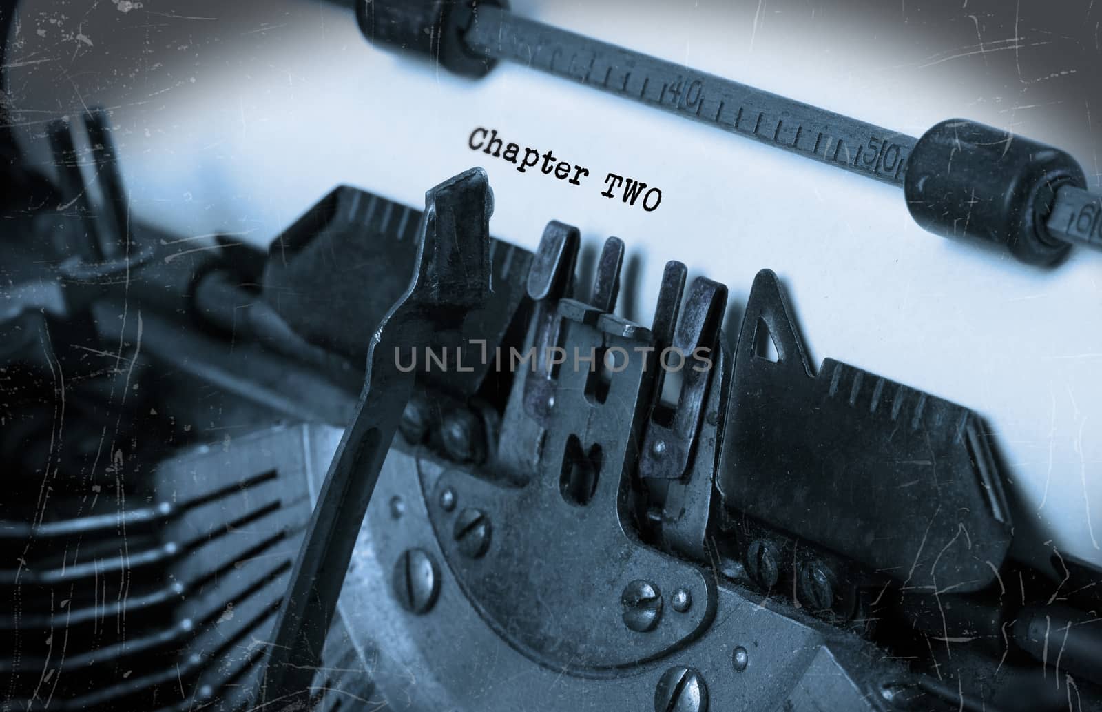 Close-up of an old typewriter with paper, perspective, selective focus, chapter two