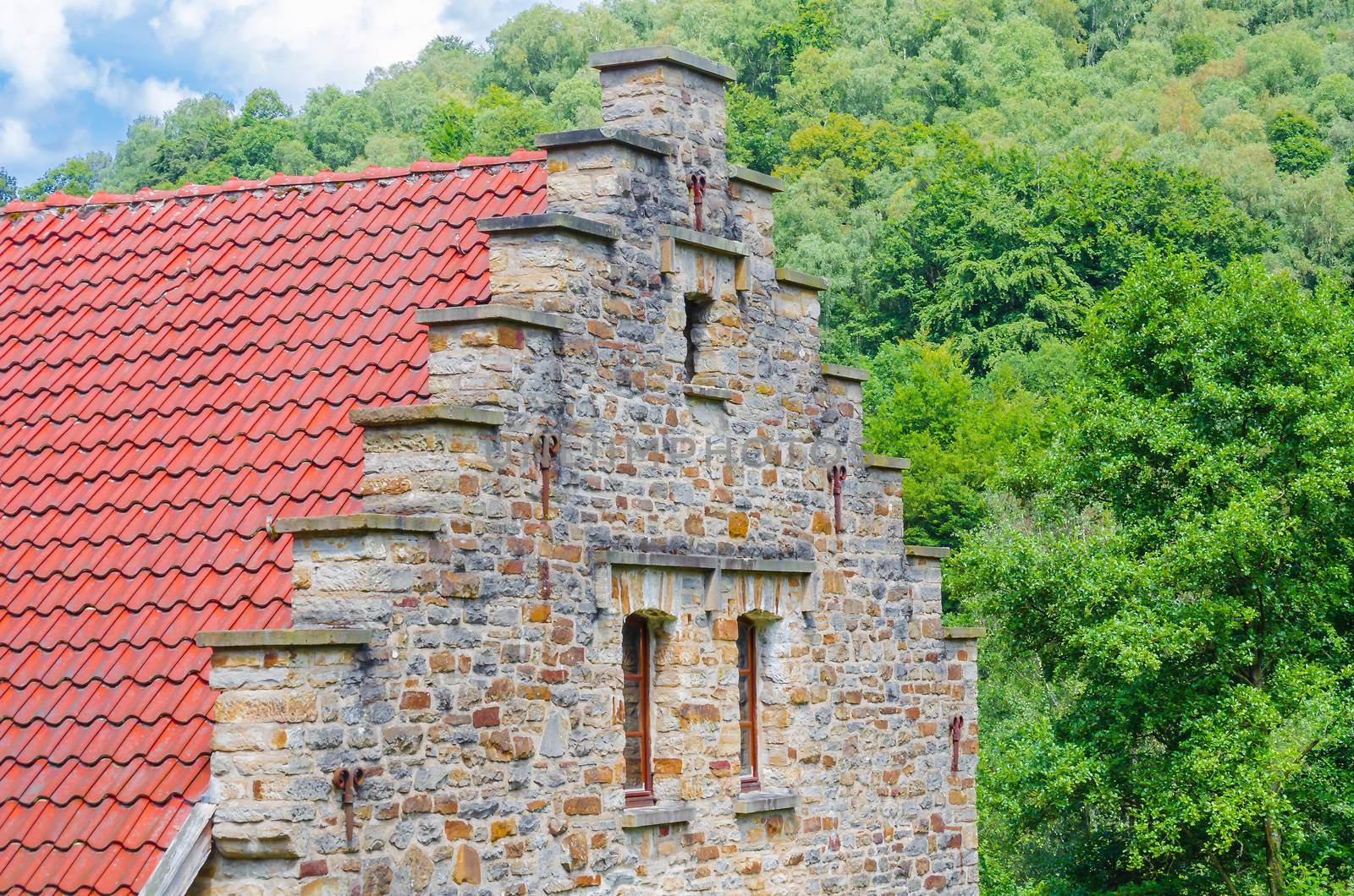 Gable, typical historic character. Old Dutch house with stairs gable.