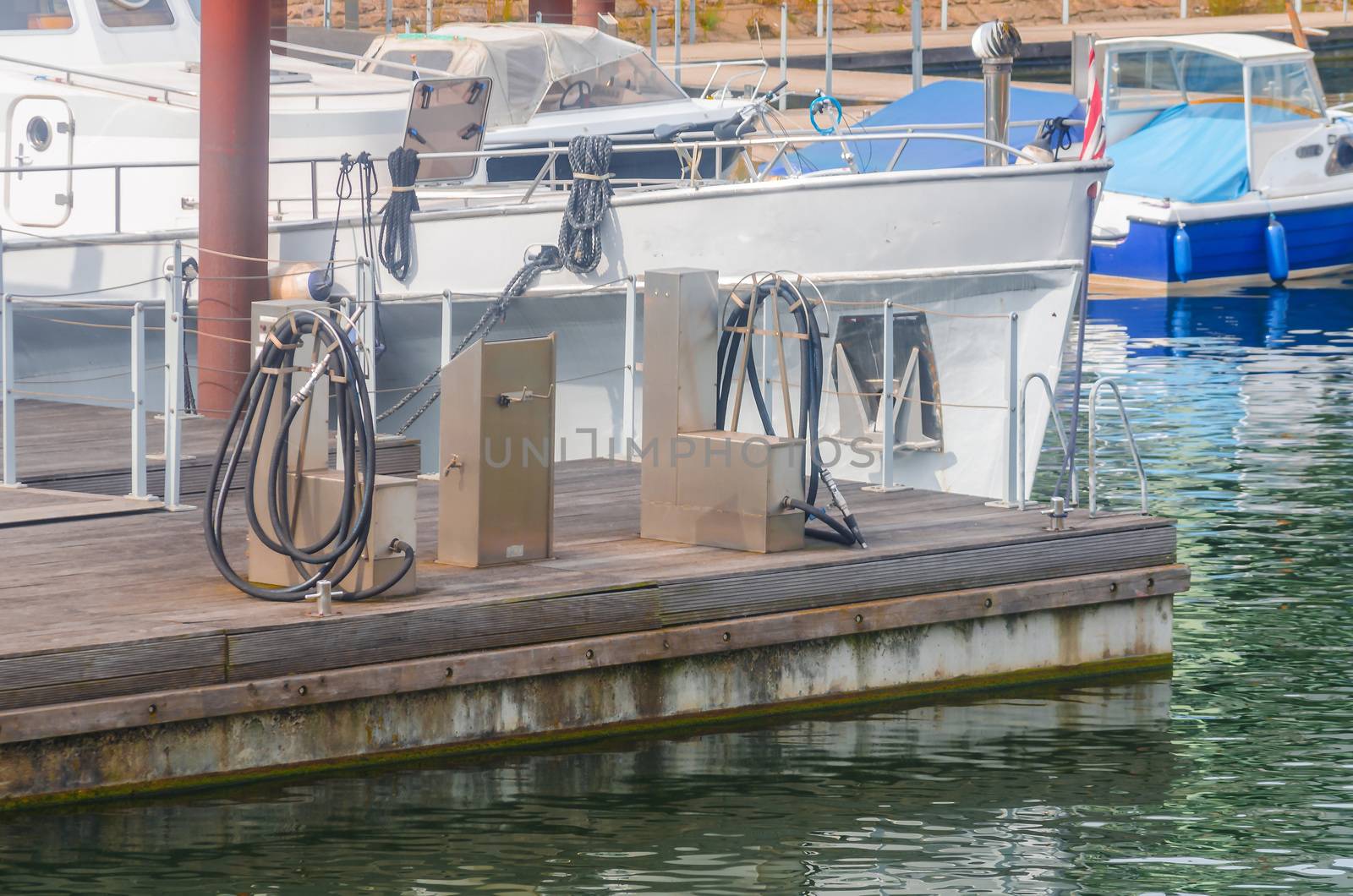 Service station for ships bunkering of water in the Port of Duisburg.