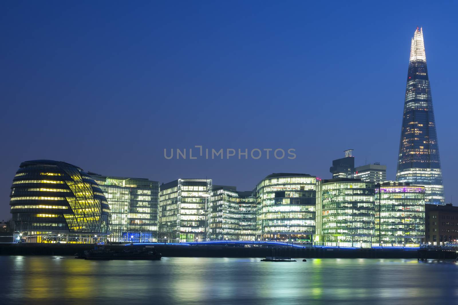 New London city hall at night.