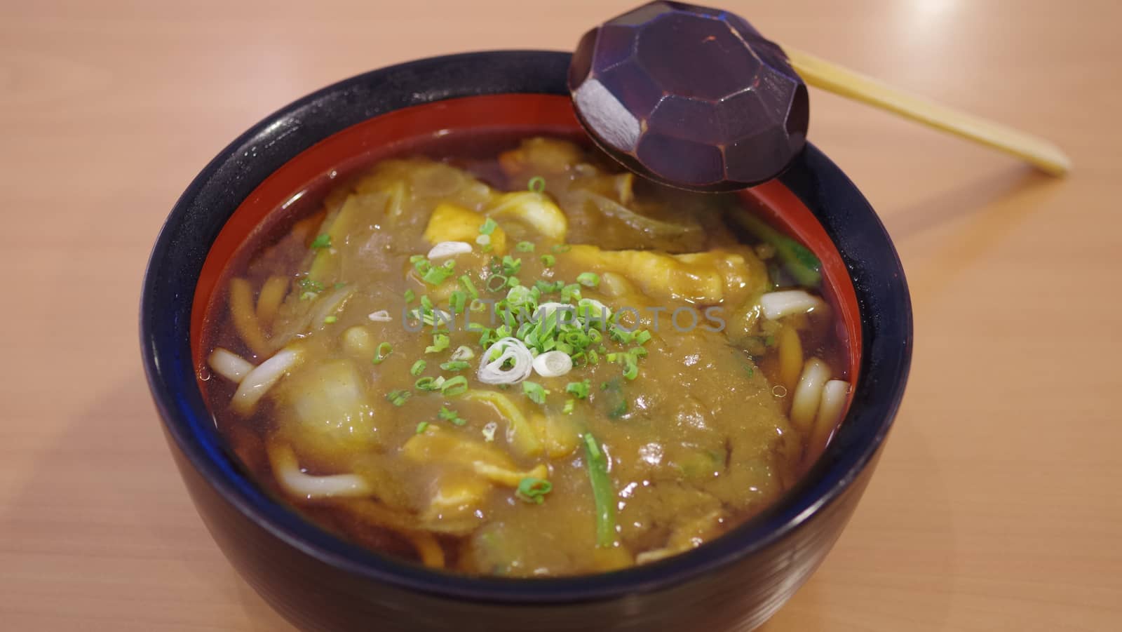 Japanese noodle curry soup on table