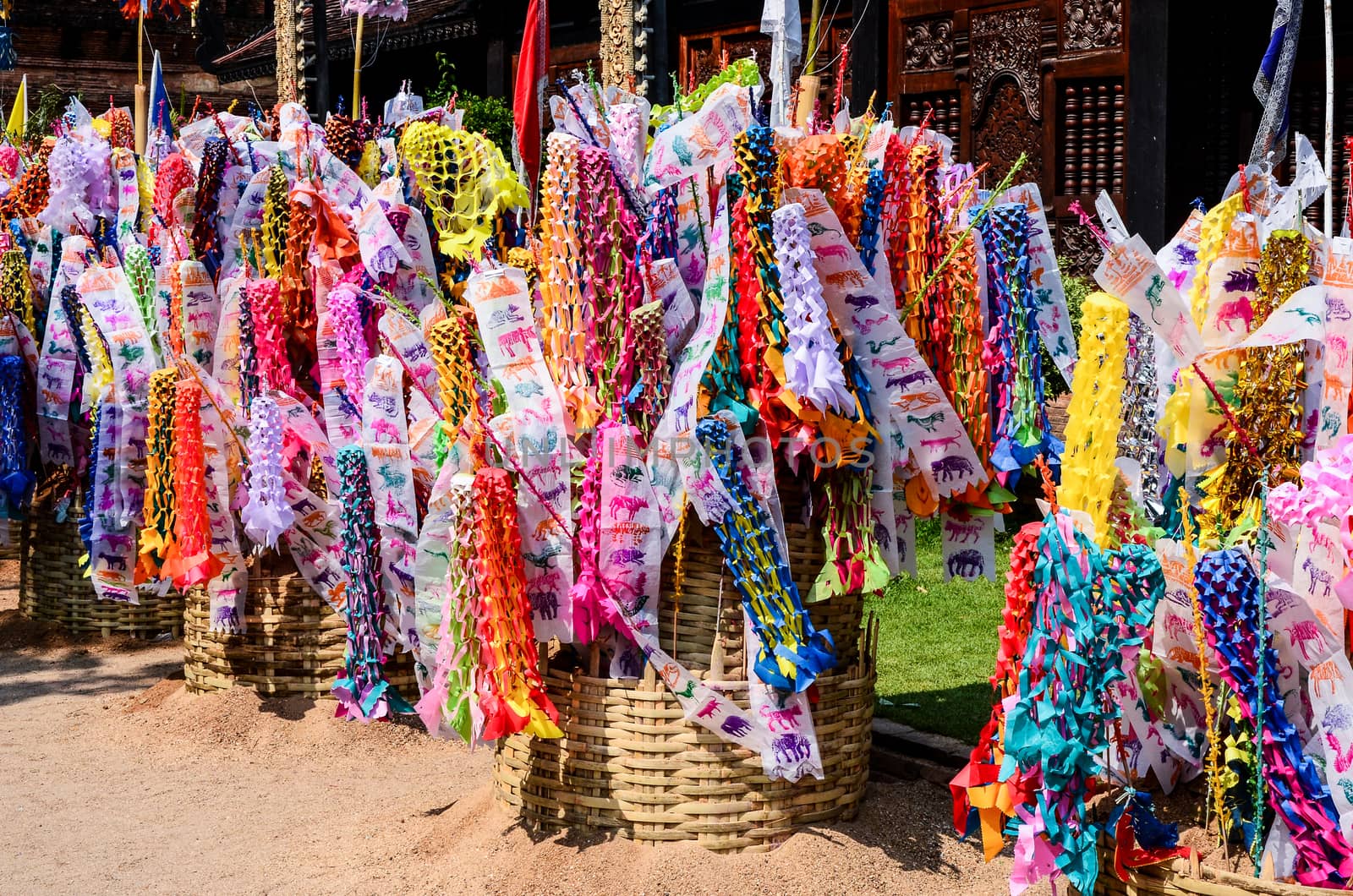Decorative flag and sand, Thai traditional in Songkran festival