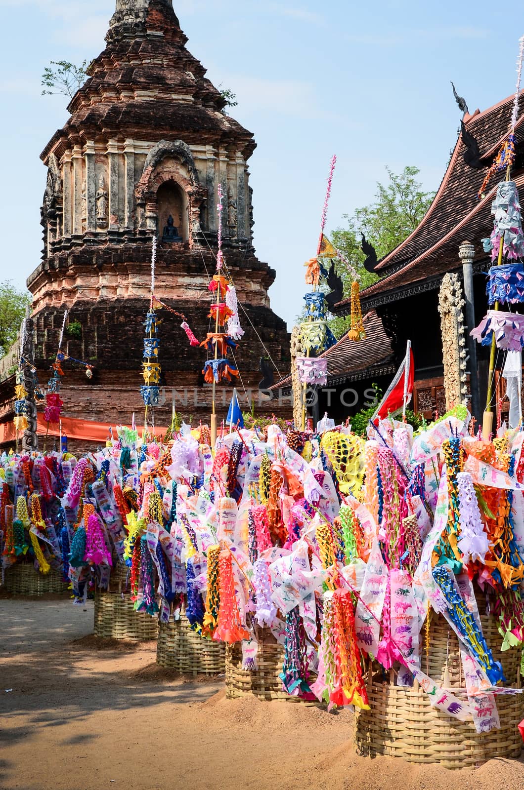 Decorative flag and sand, Thai traditional in Songkran festival