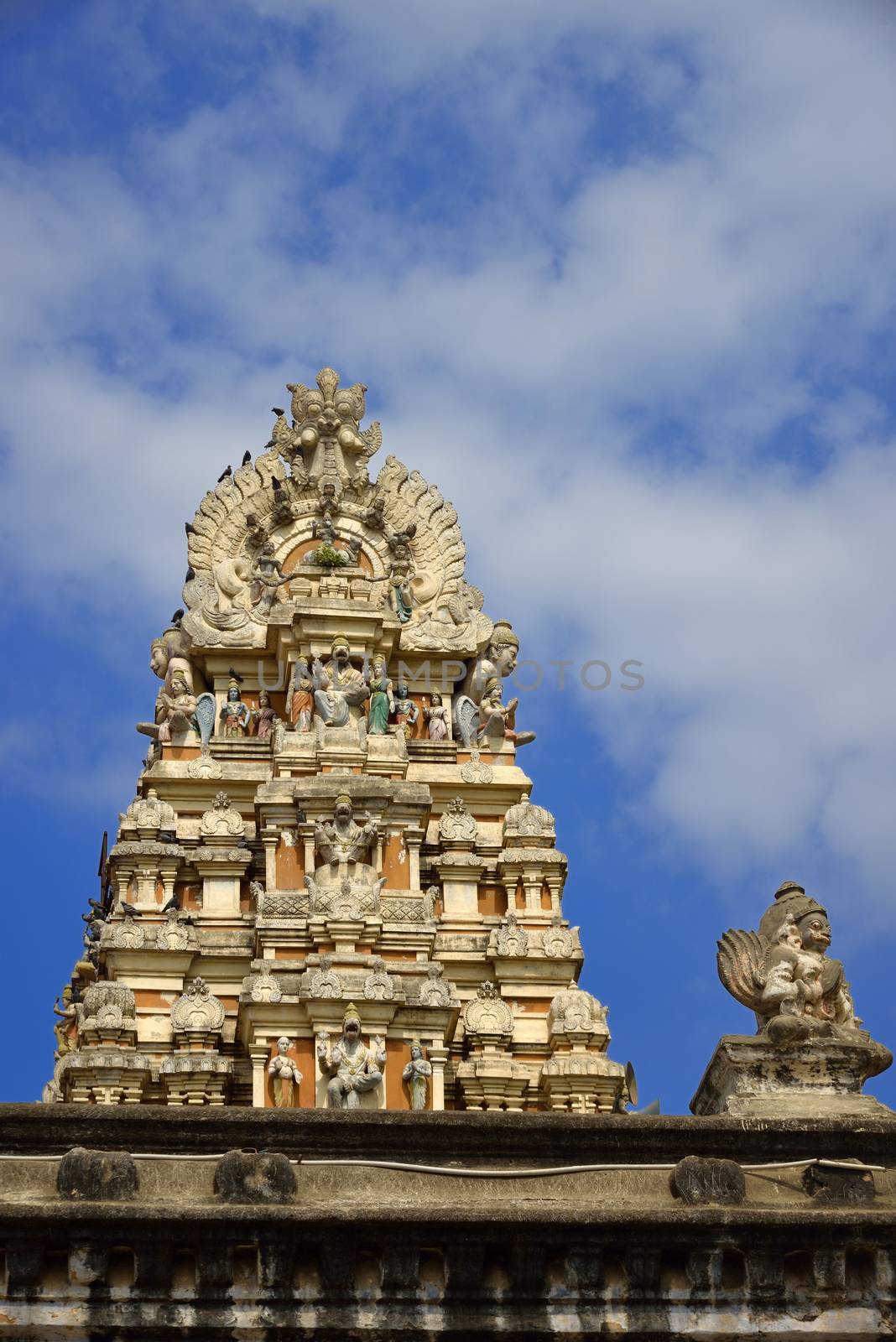 Beautiful sculptures at the gopuramofVeeraraghavar temple in Tiruvallur