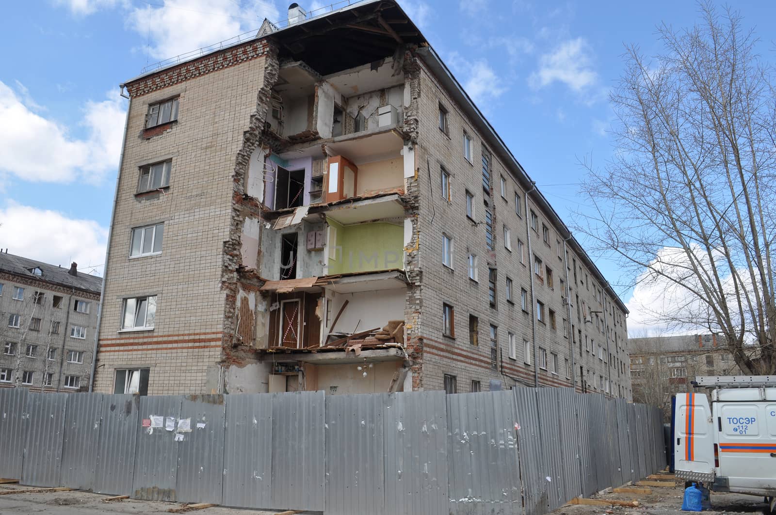 Collapse of a corner of the inhabited five-floor house. Tyumen, Russia