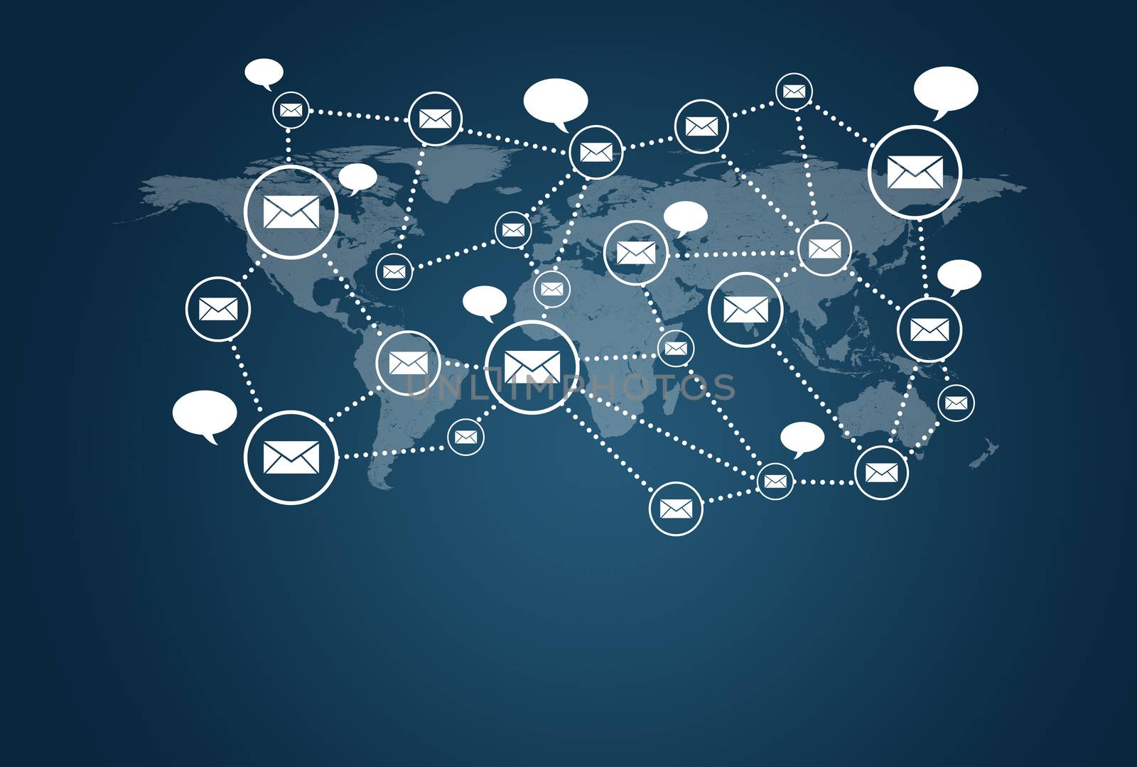 Social network concept. World map with mail network