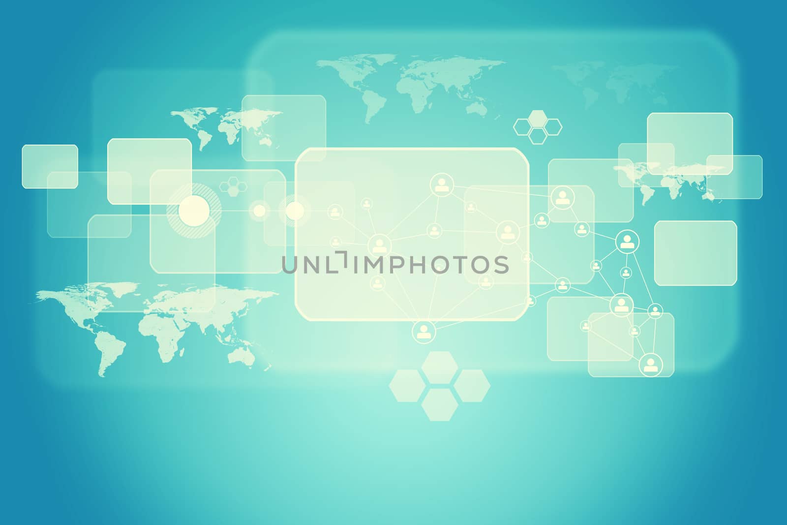 Abstract background with square shapes, world map. Empty figures for information.