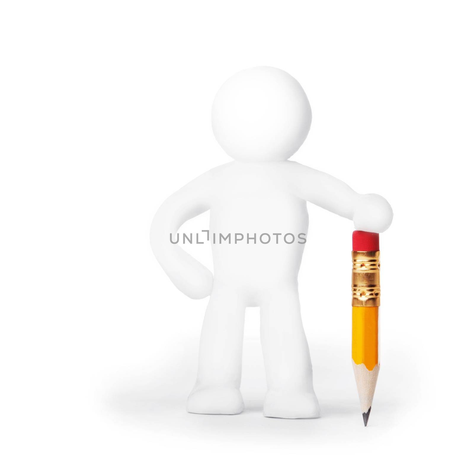Plasticine man with pencil isolated on white background
