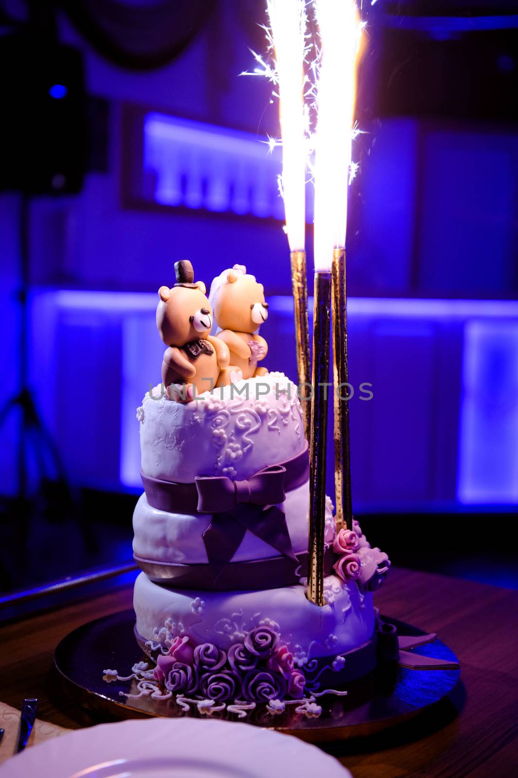 traditional and decorative wedding cake at wedding reception