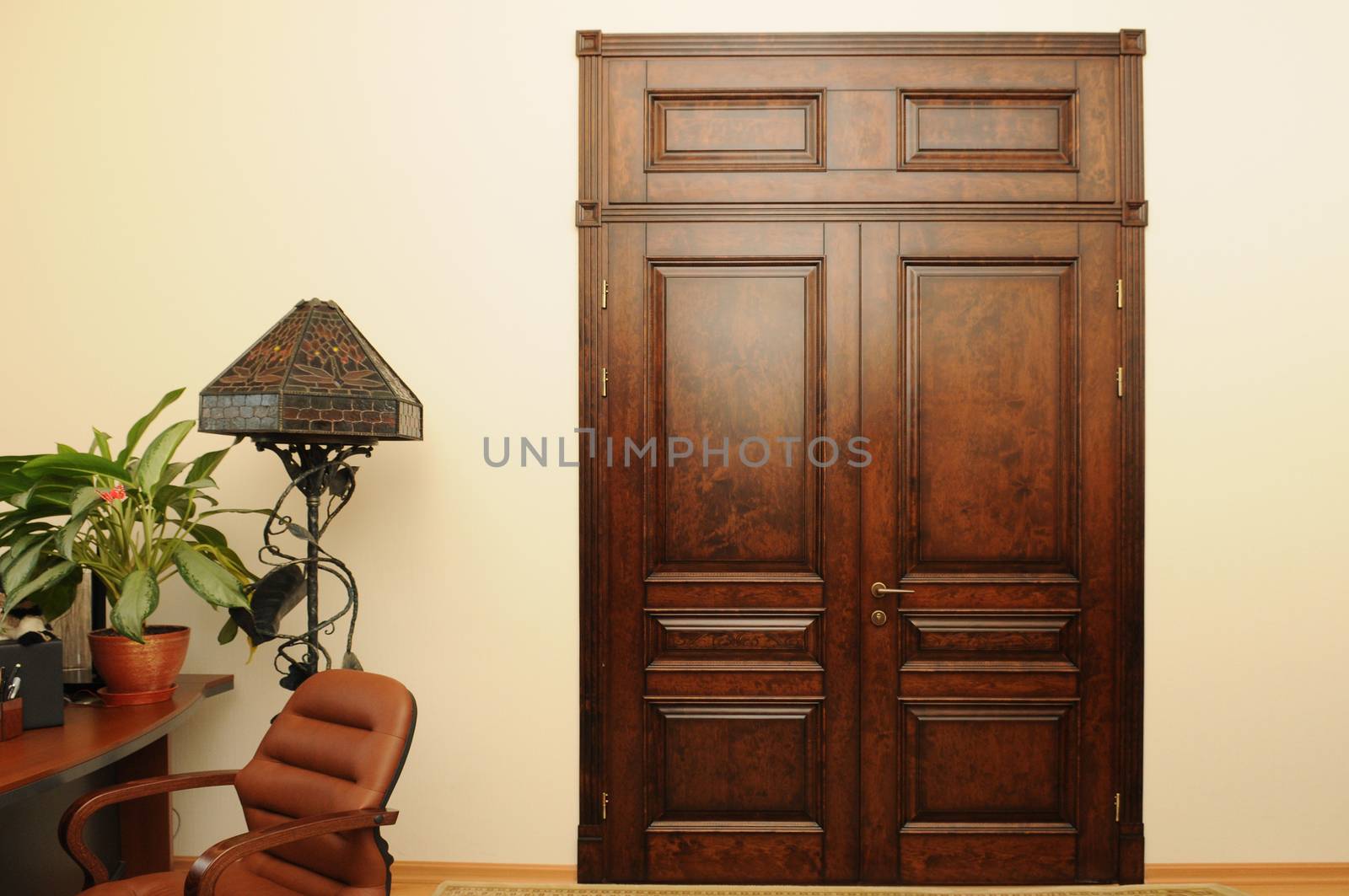 luxurious brown wooden door and shade