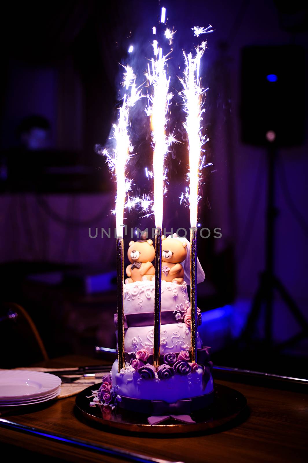 traditional and decorative wedding cake at wedding reception