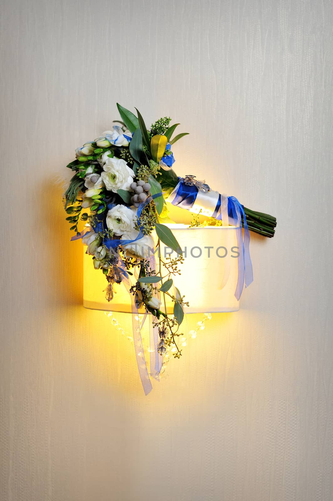 bridal bouquet on wall background