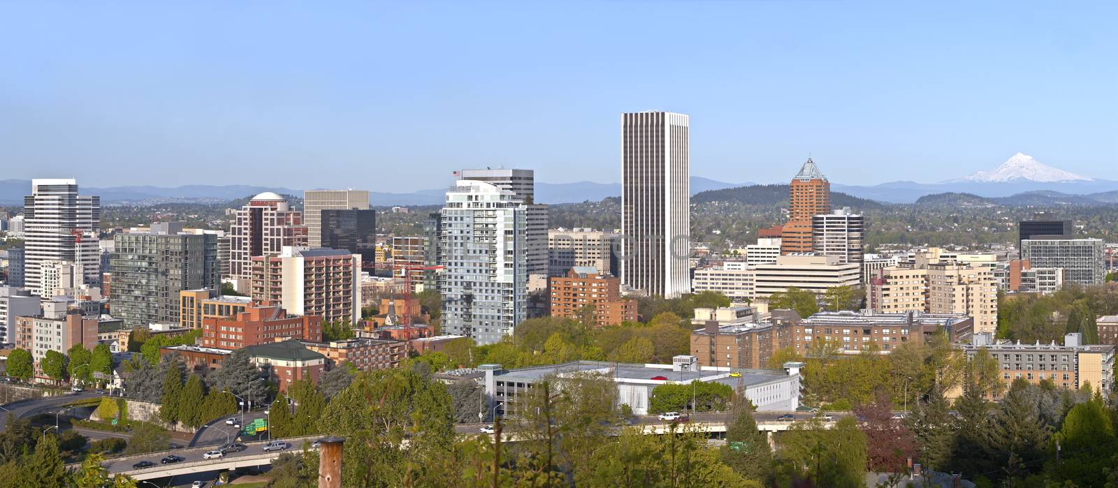 Portland city buildings panorama Oregon and Mt. Hood. by Rigucci