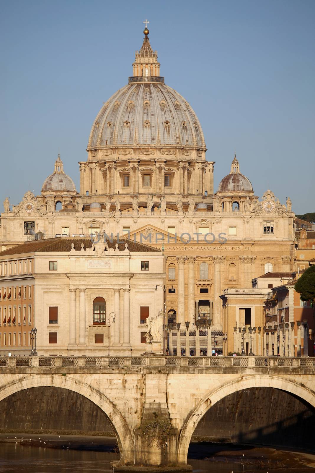 view of panorama Vatican City from Ponte Umberto I in Rome, Italy ( photographed very early in the morning )