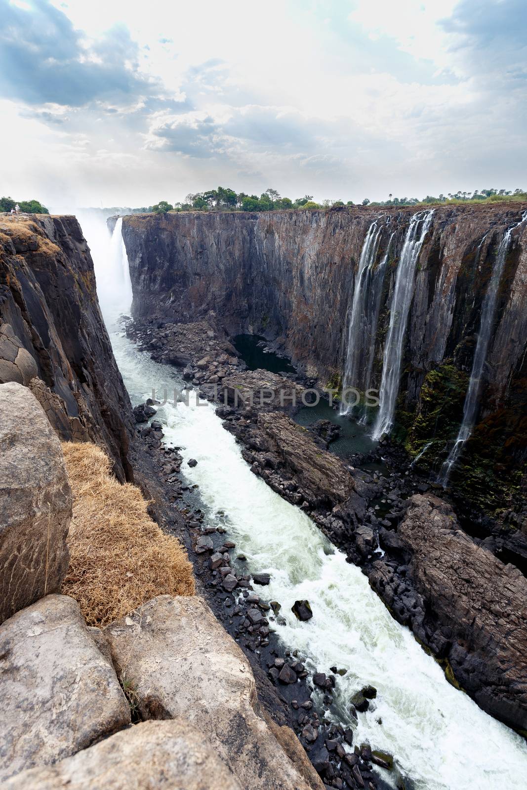 The Victoria falls is the largest curtain of water in the world (1708 meters wide). The falls and the surrounding area is the National Parks and World Heritage Site - Zambia, Zimbabwe 
