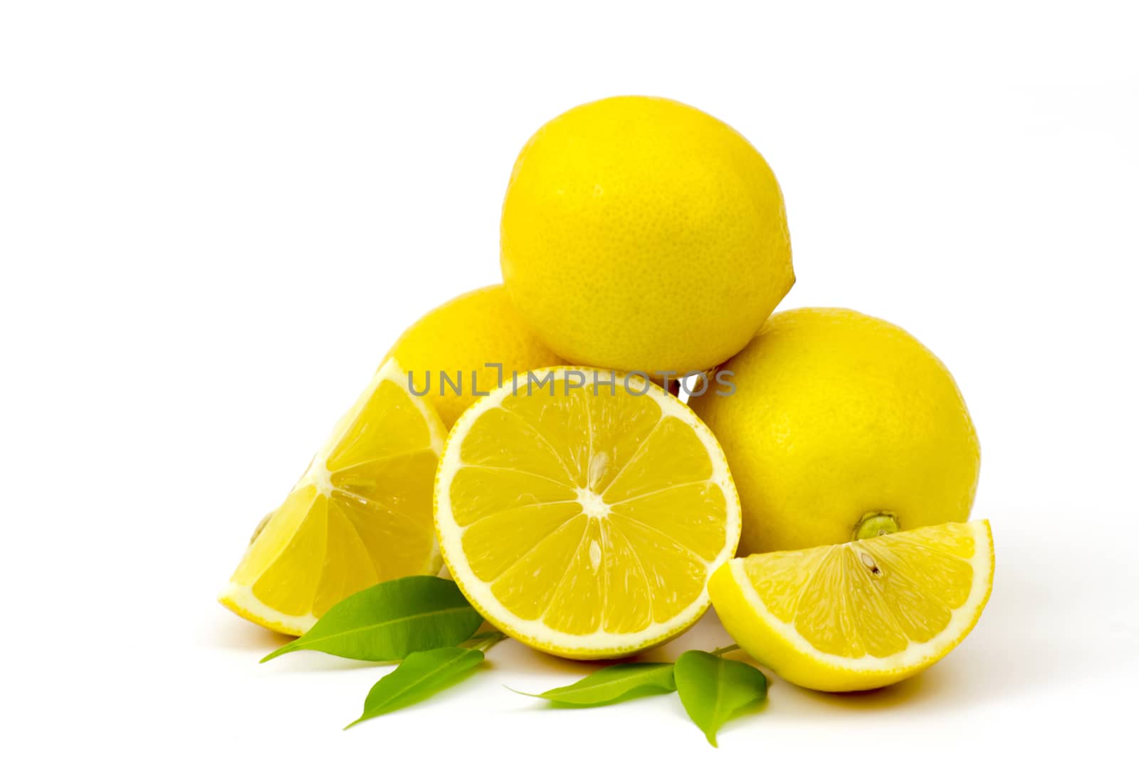 fresh lemons on white background