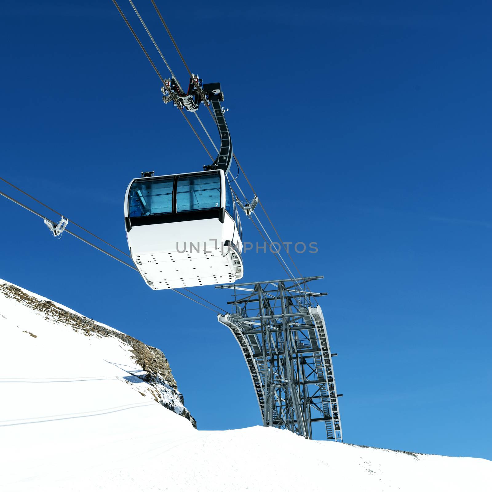 Cablecar to Val d'Isere, Alps in winter, Tarentaise, France