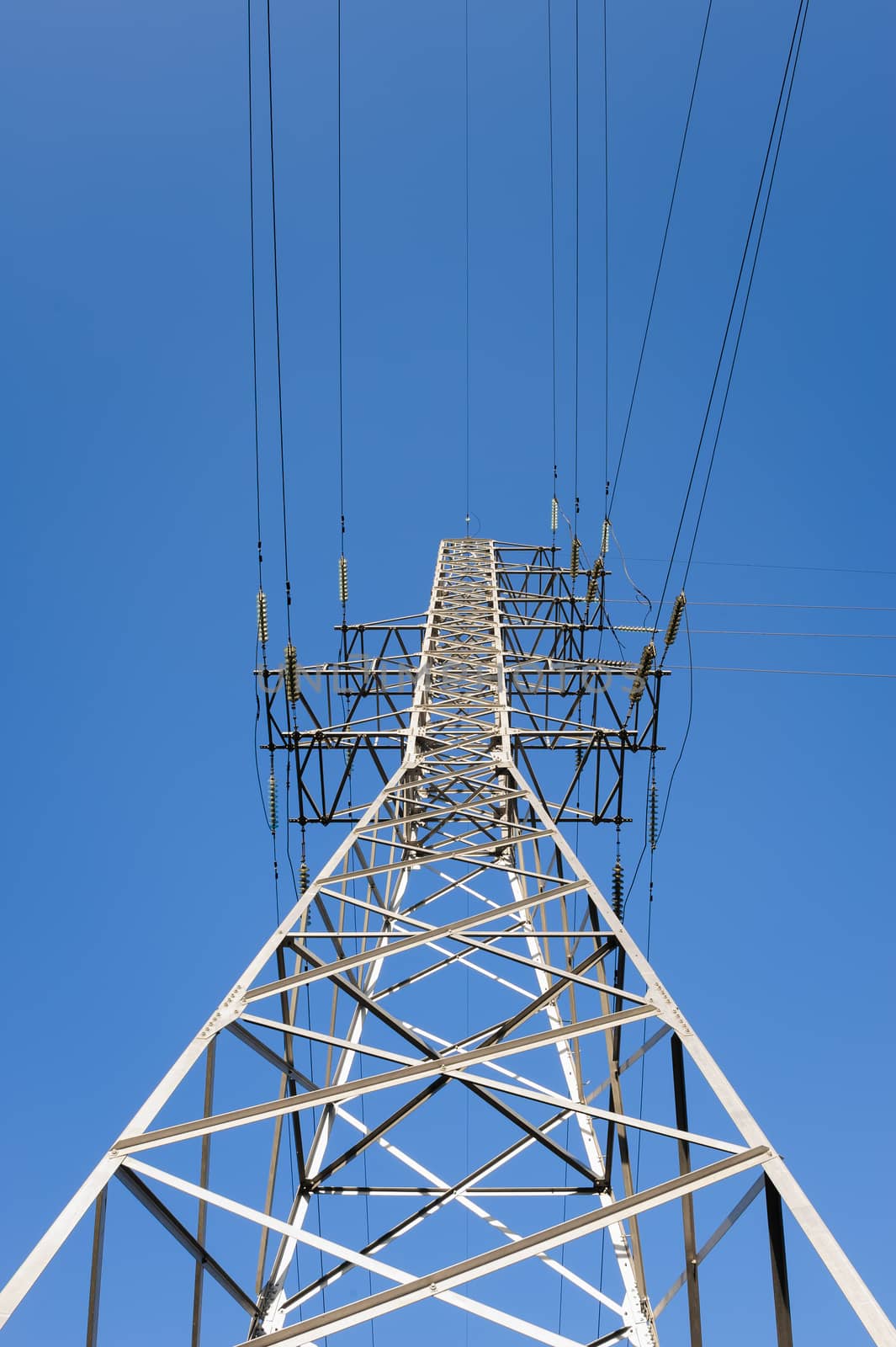 high voltage electric power lines on pylons