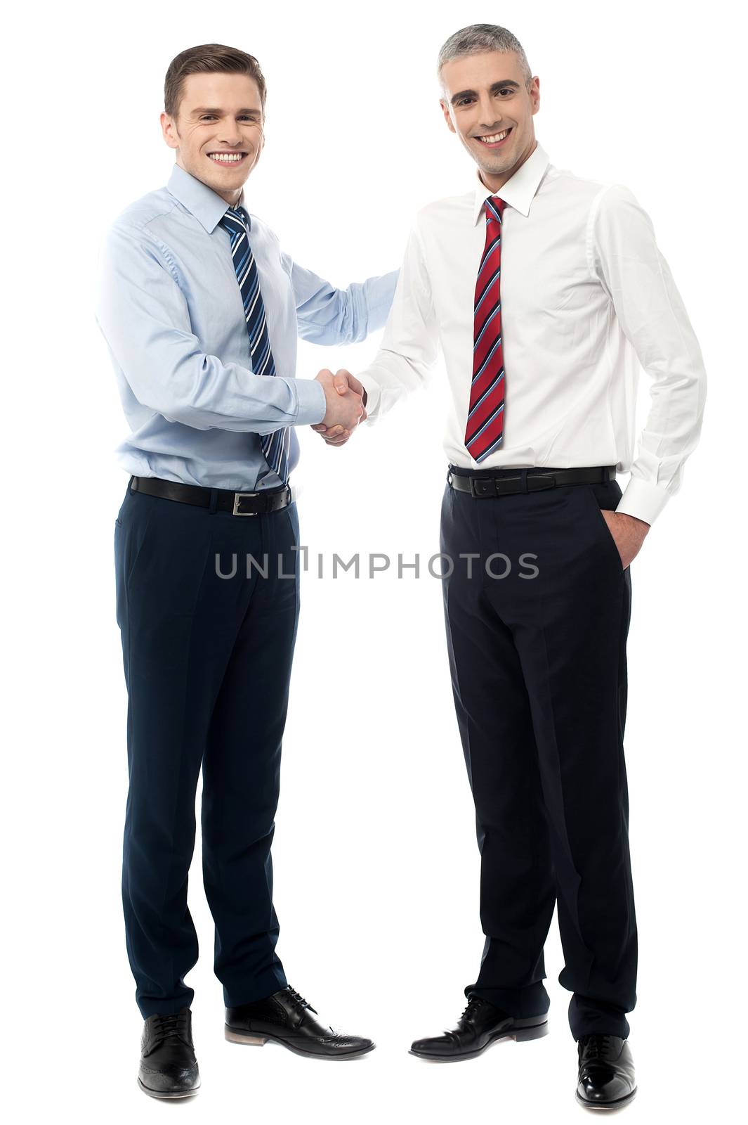 Young business people shaking hands after a deal