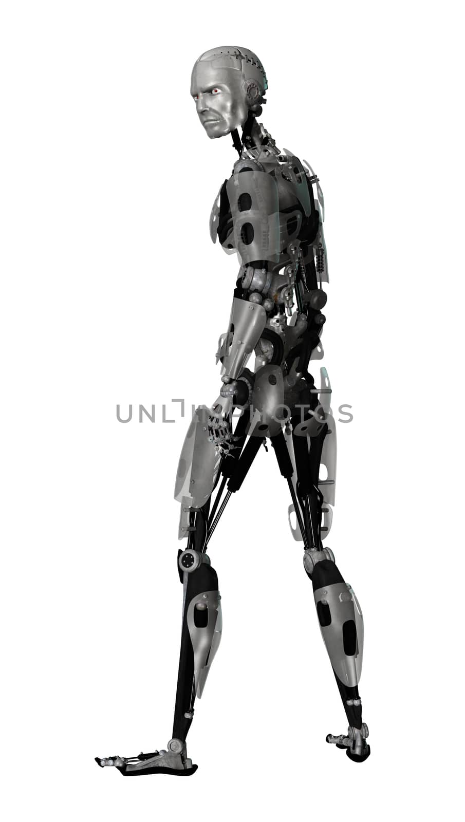 3D digital render of a male cyborg isolated on white background