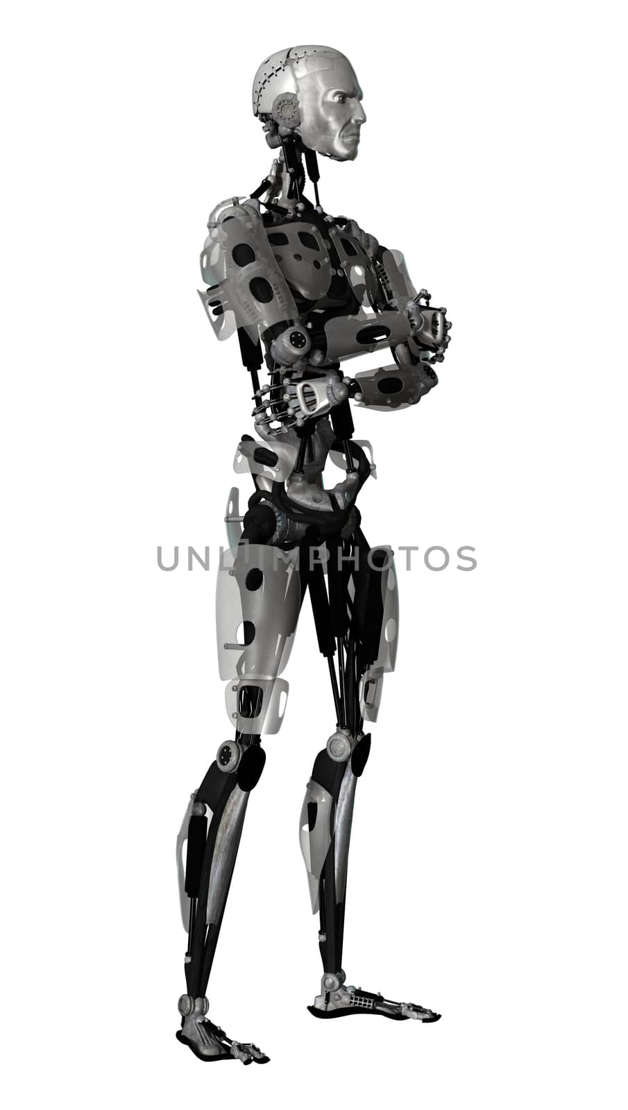 3D digital render of a male cyborg isolated on white background