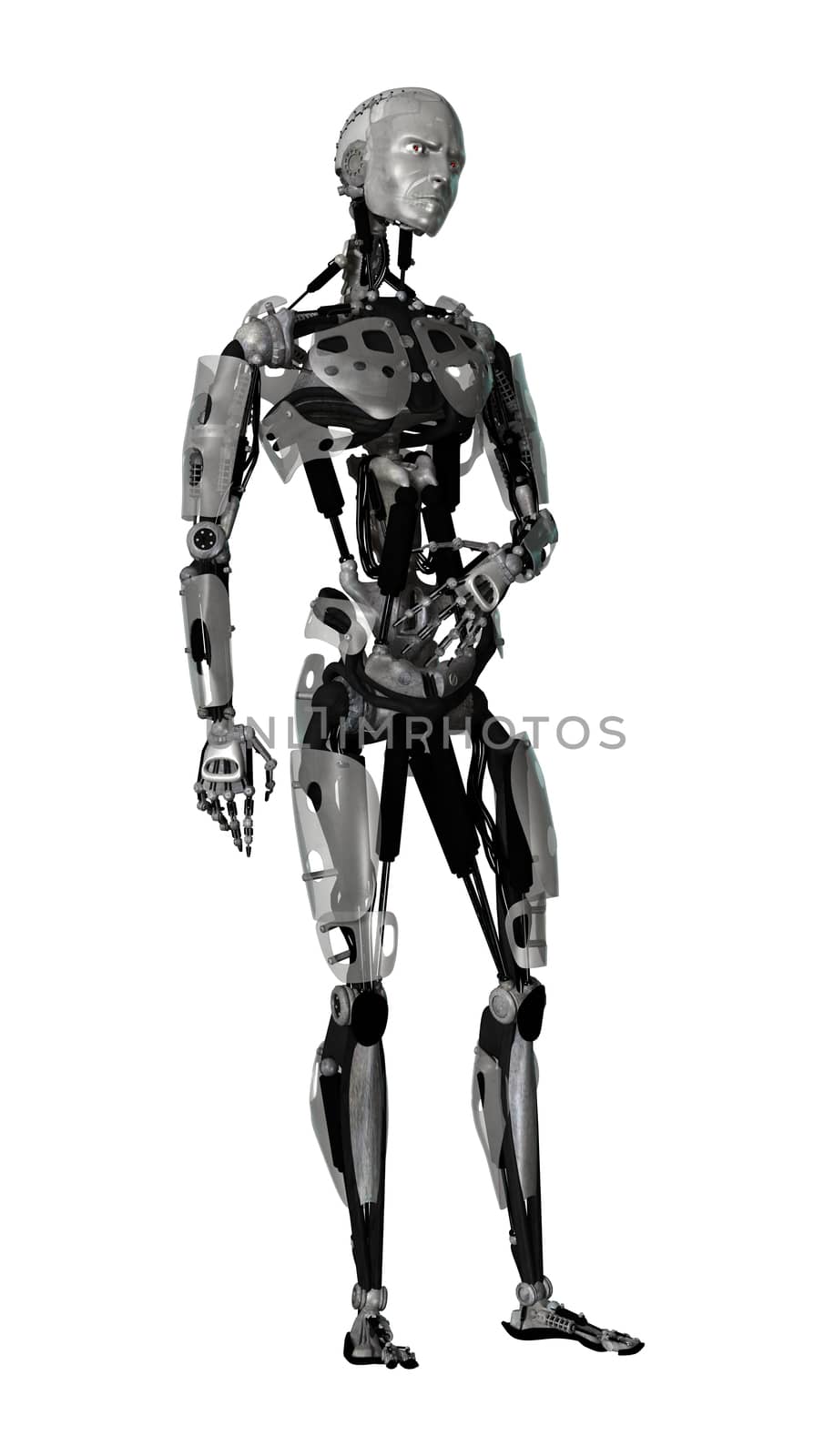 3D digital render of a male cyborg isolated on white background