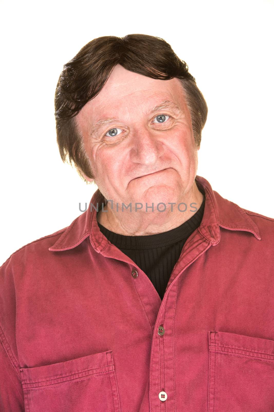 Self-Satisfied mature male over white background