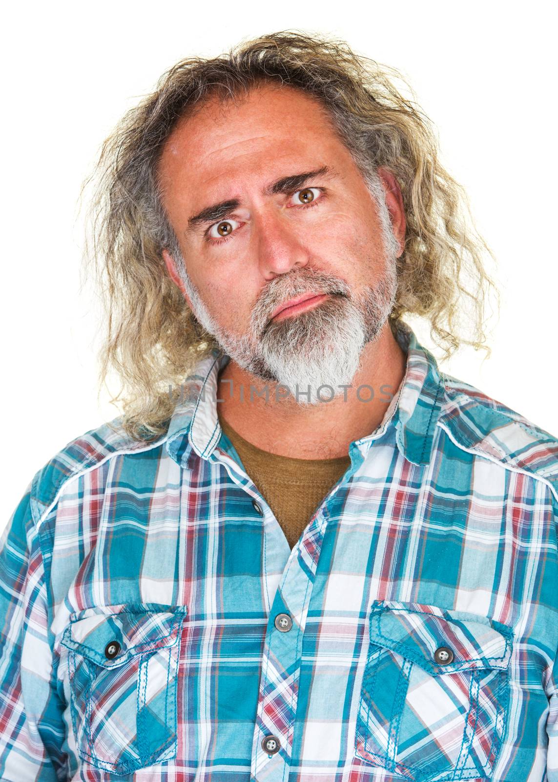 Handsome mature adult with beard and thinking expression
