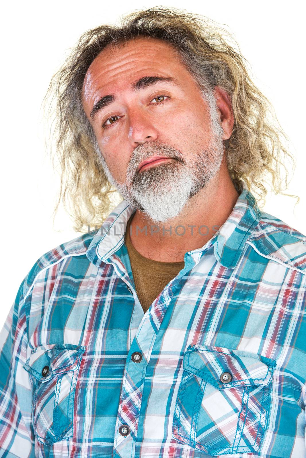 Handsome mature man with beard and long hair