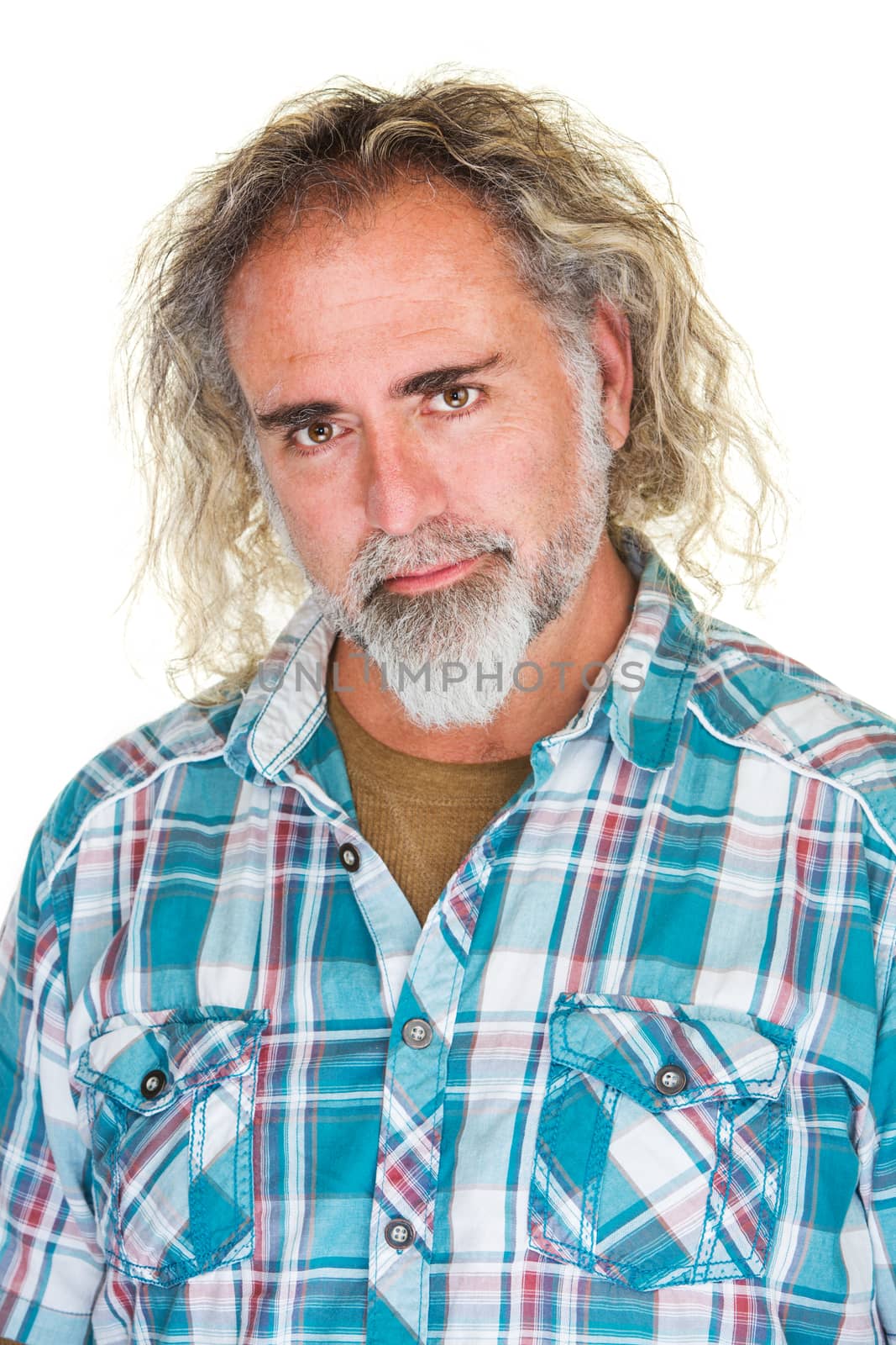 Friendly mature man with beard and flannel shirt