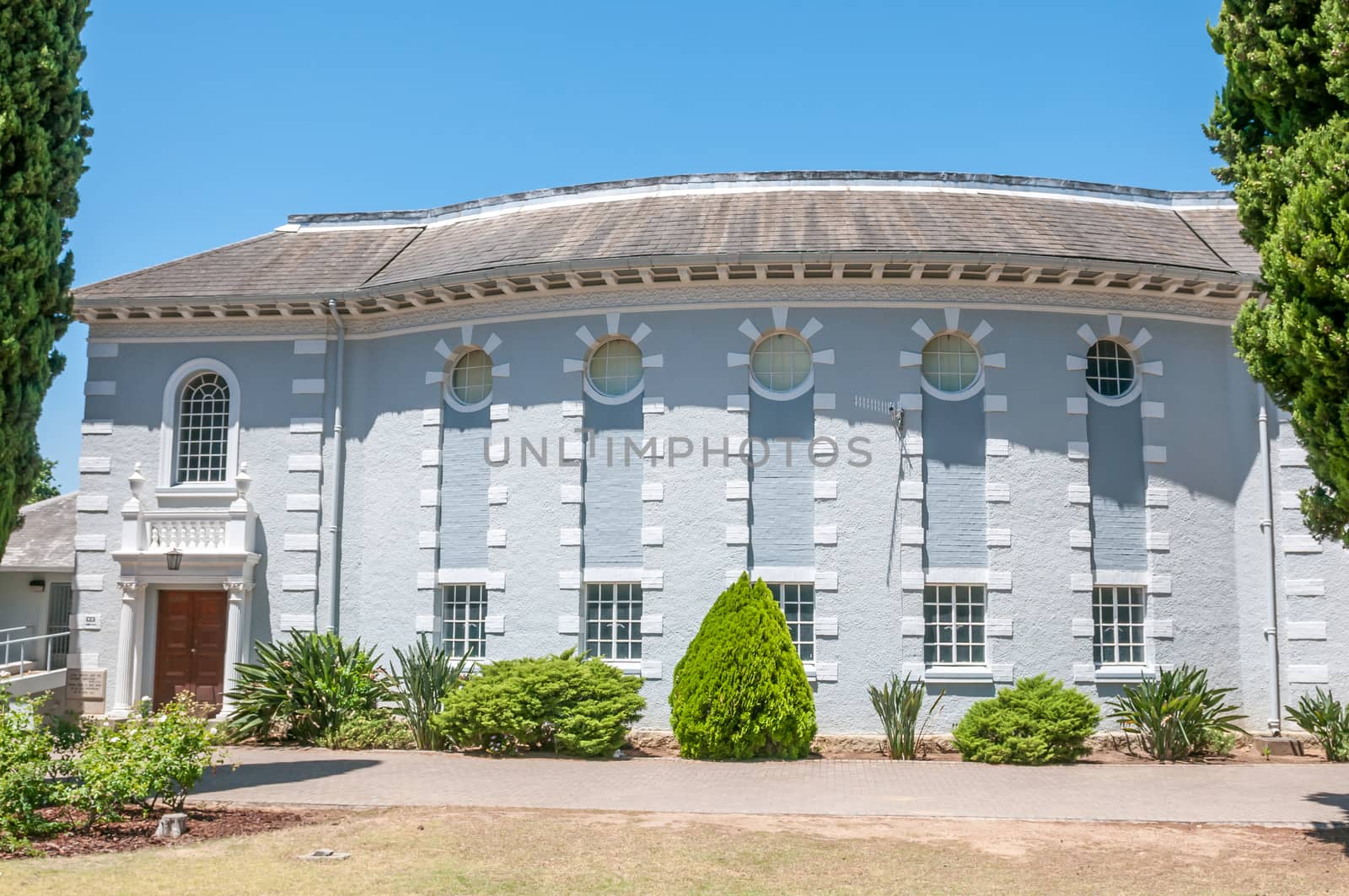 PAARL, SOUTH AFRICA - DECEMBER 11, 2014:  Front view of the Hall of the Dutch Reformed Church, Noorder-Paarl