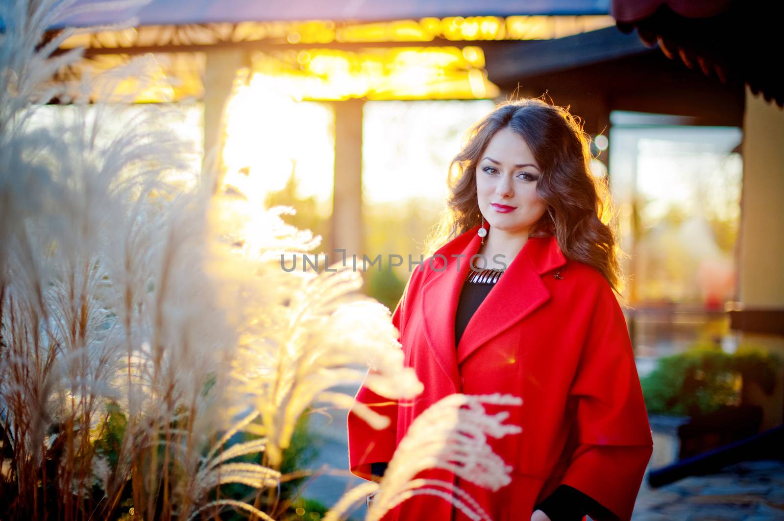 Beautiful elegant woman in a red coat