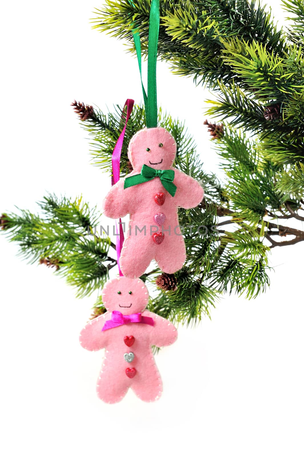 Decoration for Christmas. Toy handmade gingerbread man handMade on the tree