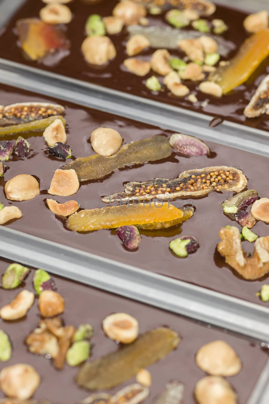 Ingredients for preparation of artisanal chocolate bar with dried fruits