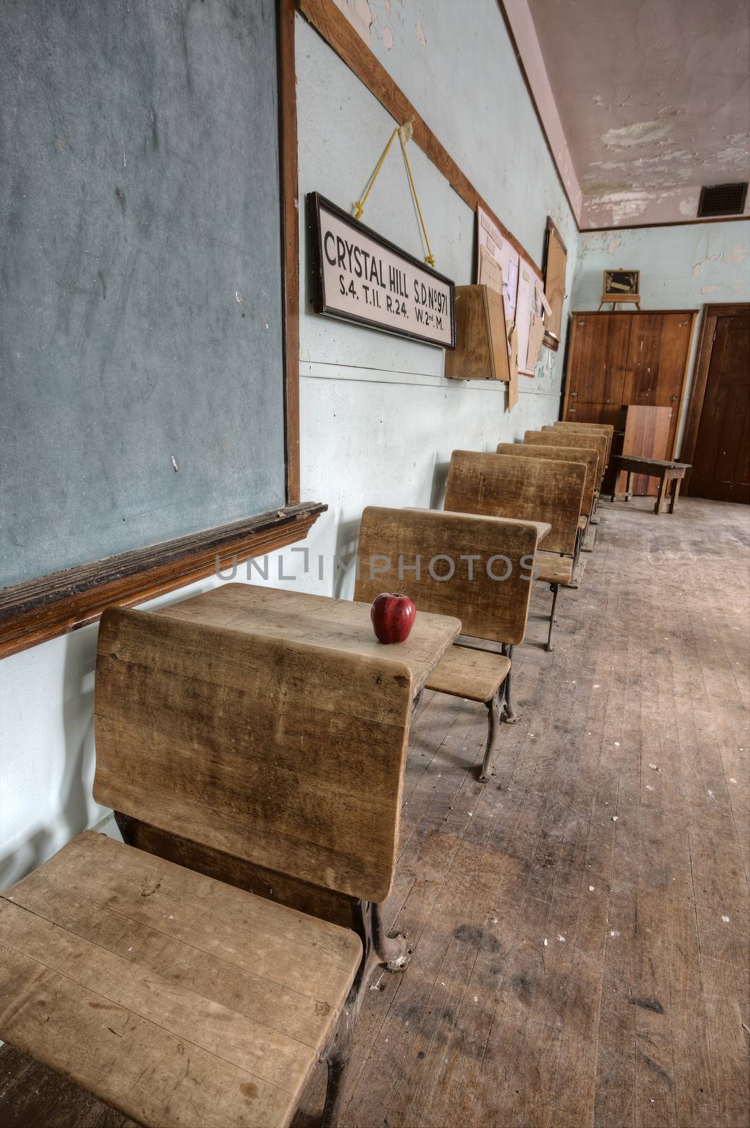 Abandoned School House red apple by pictureguy