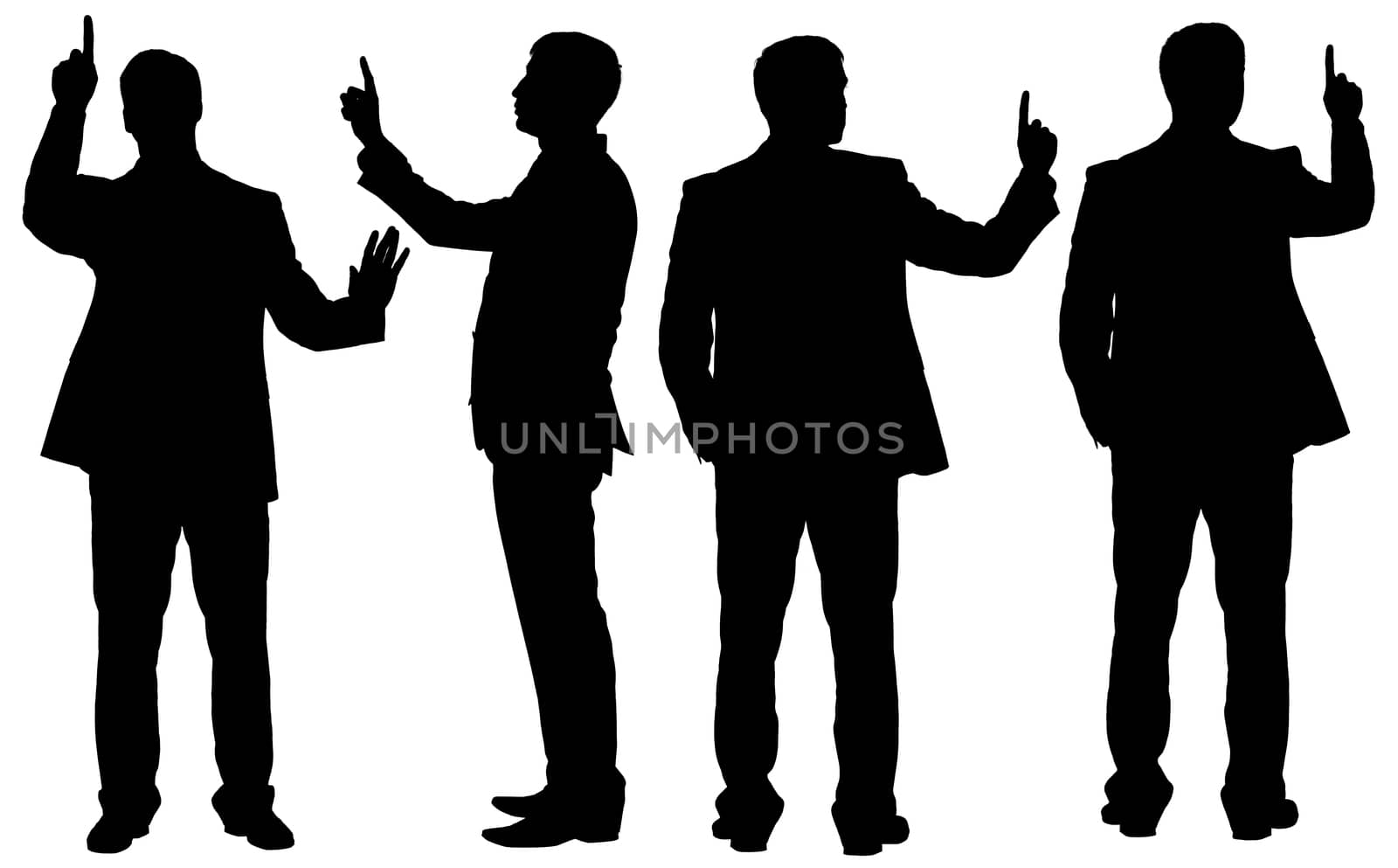 Set of exclaiming businessmen with pionter finger up by cherezoff