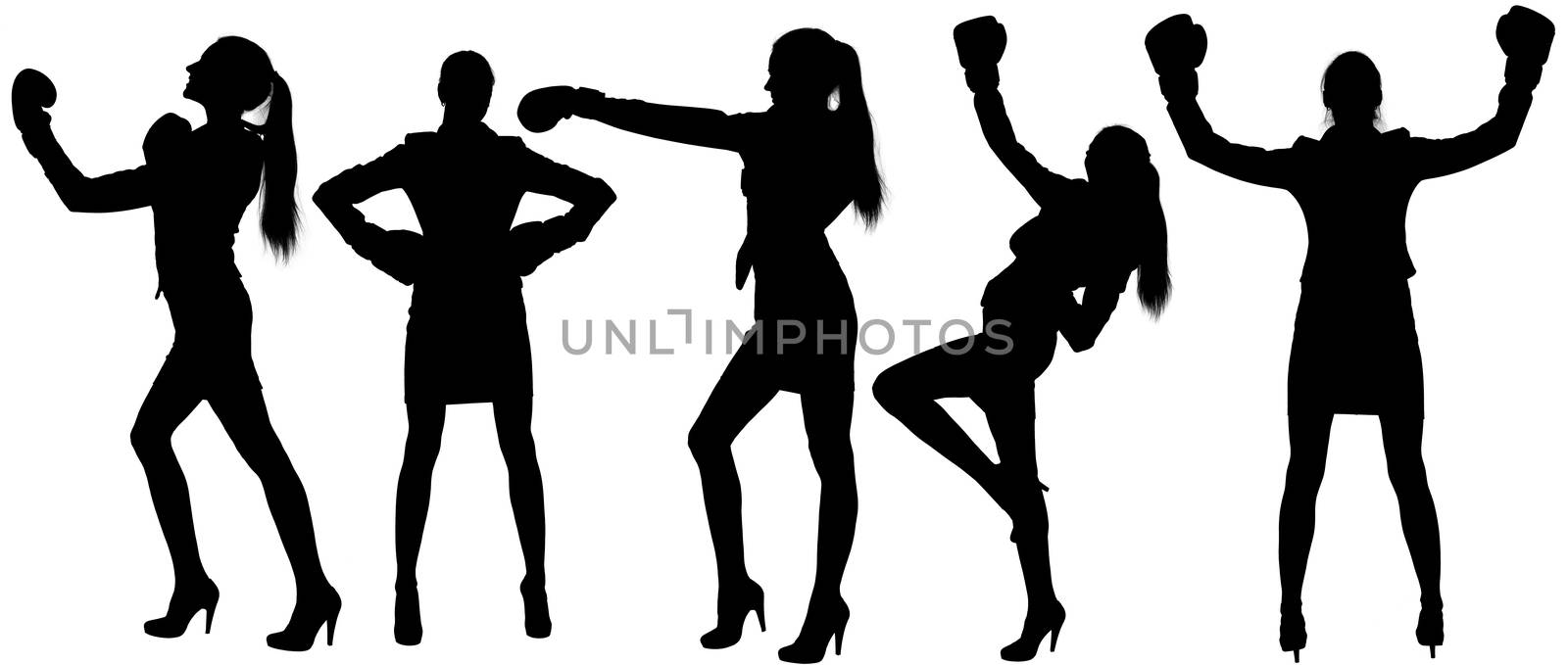 Set silhouettes of woman in boxing. by cherezoff