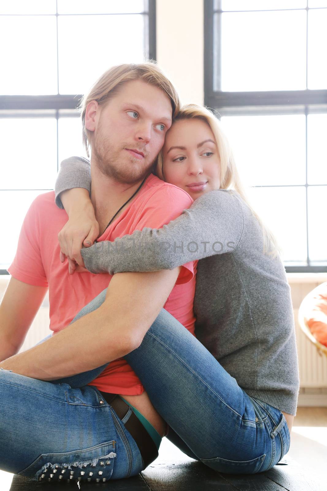 Love, relationship. Beautiful couple at home