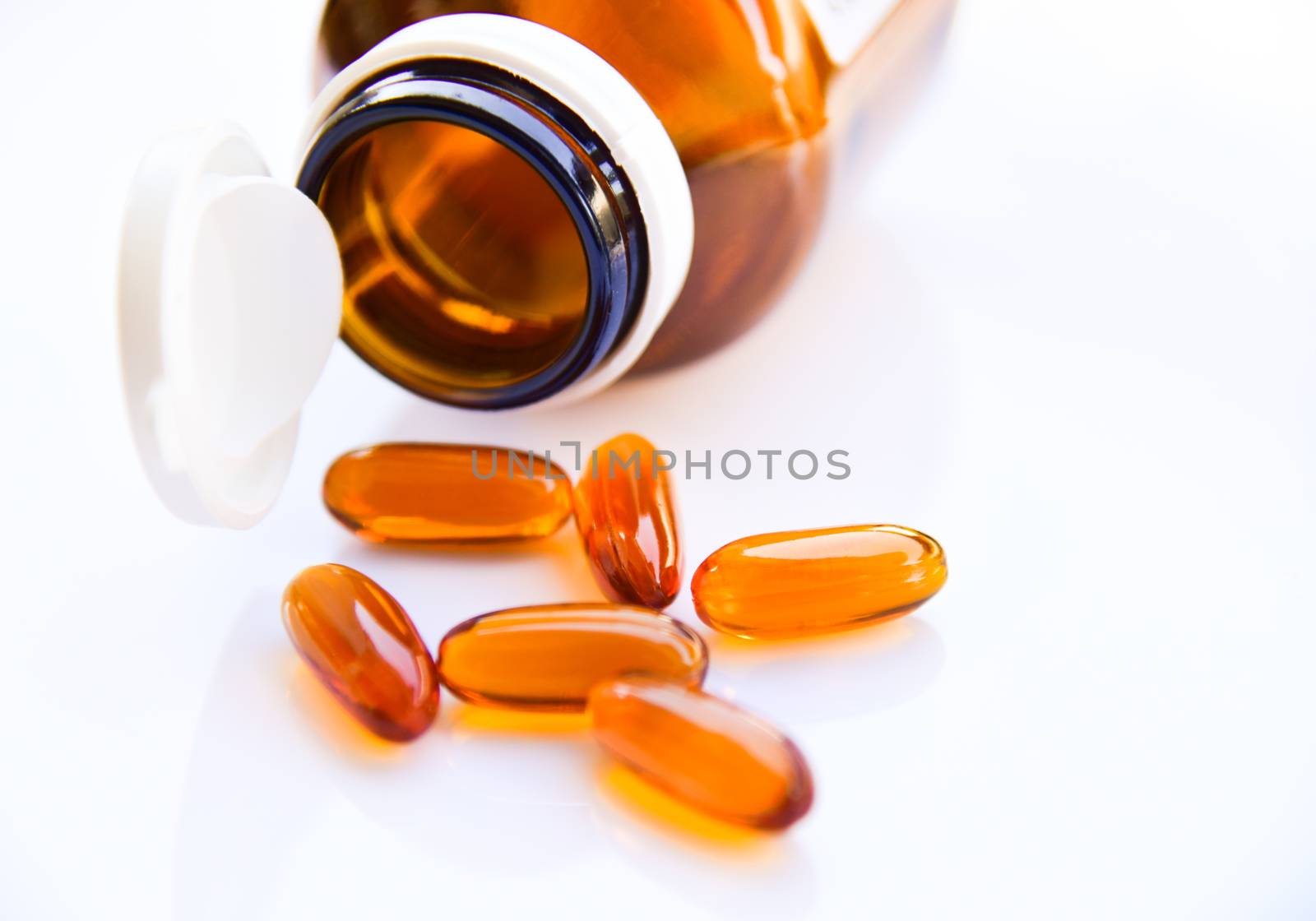 Lecithin gel vitamin supplement capsules isolated on white background