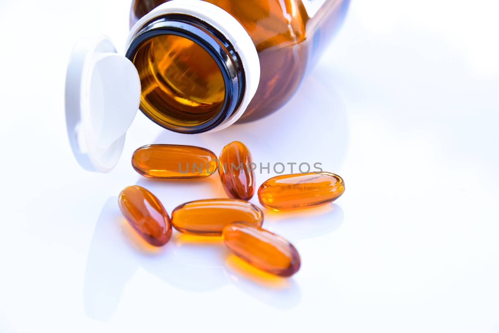 Lecithin gel vitamin supplement capsules isolated on white background