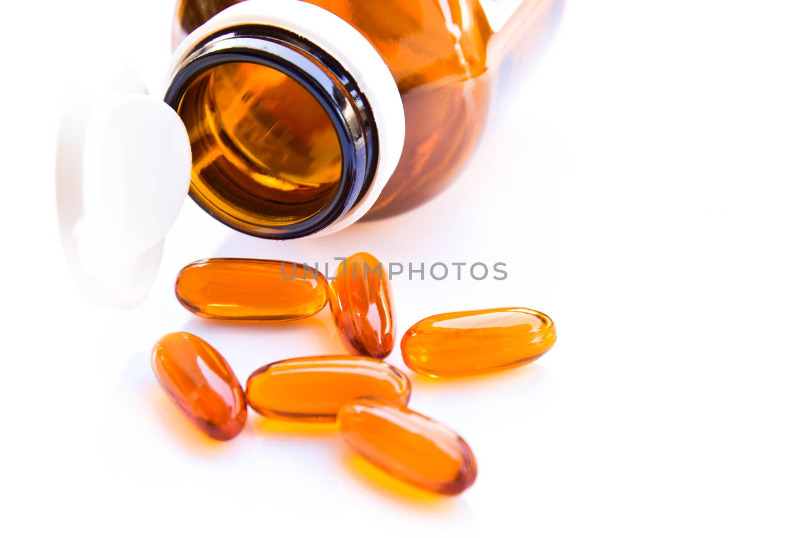 Lecithin gel vitamin supplement capsules isolated on white background