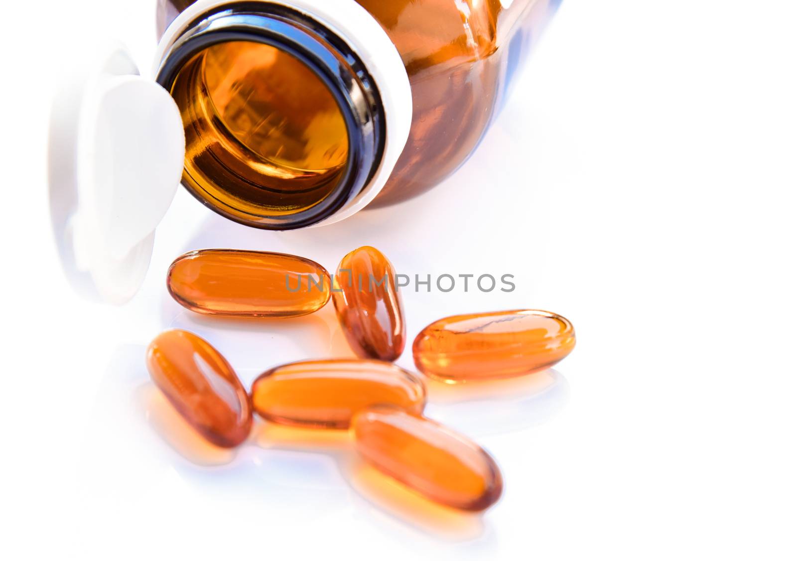 Lecithin gel vitamin supplement capsules isolated on white background