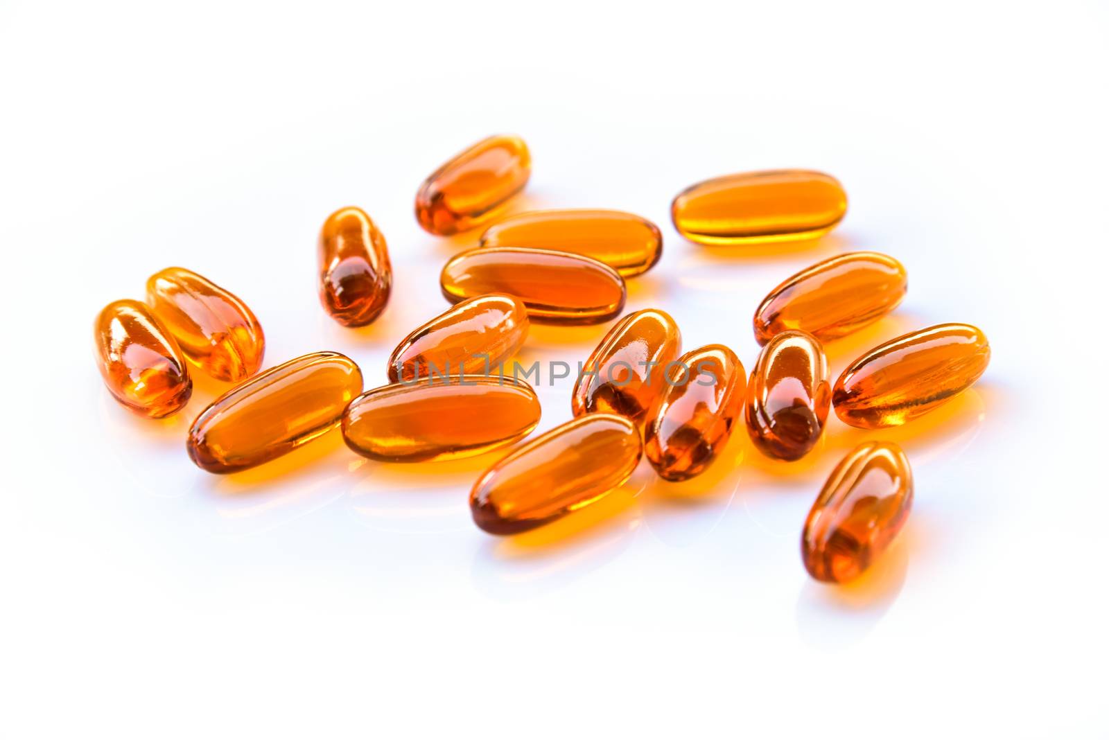 Lecithin gel vitamin supplement capsules isolated on white background