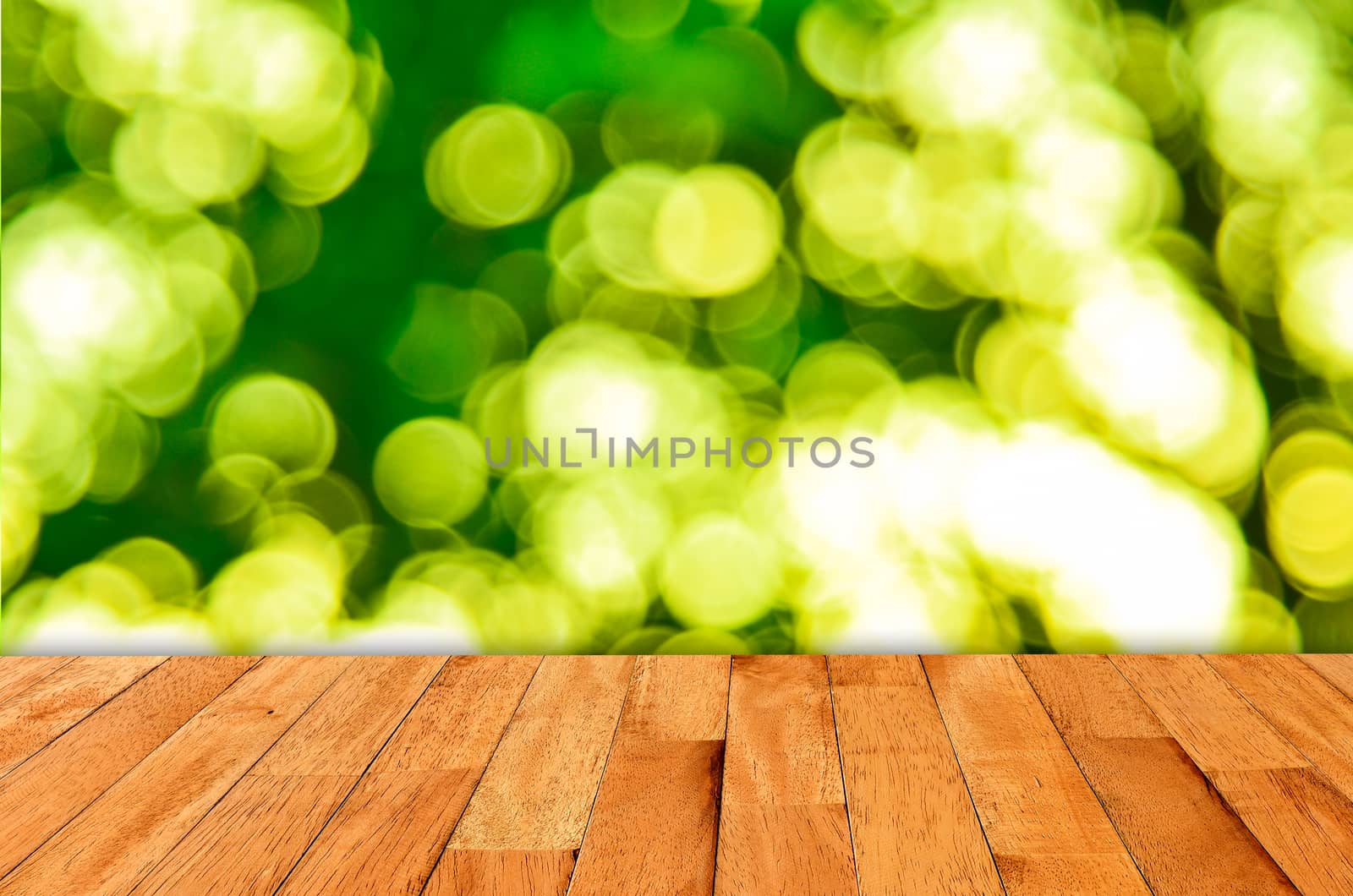 Sparkling bokeh wall and wooden plank floor,Template mock up for display of your product