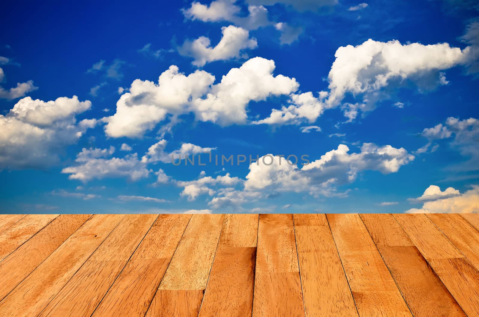 Sky background with with wooden planks